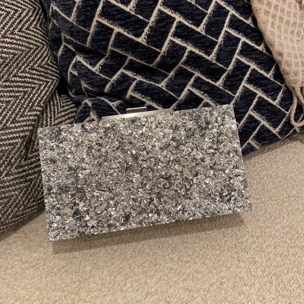 Halston Heritage Acrylic Silver Bling Clutch